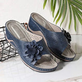Slopes And Slippers Wearing Women's Summer Leisure Round Head Hollow Pure Color Flowers Decorated Lazy