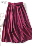 Elegant Women Skirt 2023 Spring And Summer Solid High Waist Belt A-Line Vintage Office Party Long Skirt Faldas Jupe