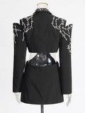 Fashion Temperament Suit Jacket Woman 2025 Spring New Heavy Industry Water Drill Splicing High-End Feel Waist Long-Sleeved