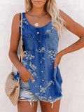 Women's 2025 Summer New Fashion Imitation Denim Vest Casual Print Sleeveless