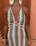 Women's Explosive V-Neck Crochet Sling Striped Back Dress Party Is