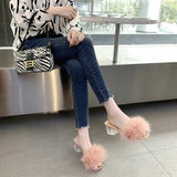 Slippers Women's Hairy Cool Drag Crystal Coarse And Net Red Summer Fashion Wear Half-Dragging Women's