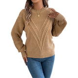 Shooting 2025 Autumn And Winter Leisure Pure Color V-Word Hollow Lantern Sleeve Sweater Women's