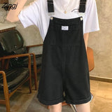 Women Suspender Roll Up Hem High Waist Loose All-match Sweet Girls Chic Hot Sale 2XL Leisure Popular Korean Simple