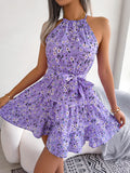 Spring And Summer Leisure Lotus Leaves Side Big Smash Flower Dress Beach Dress Women's