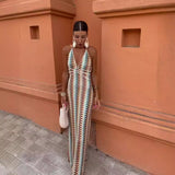 Women's Explosive V-Neck Crochet Sling Striped Back Dress Party Is