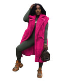 Zingj New Women's Casual Pure Color Plush Sleeveless Long Cardigan