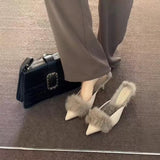 High Heels Women Wear Pointed Tips 2025 Late Autumn Hairy Half Slippers Korean Version Of Fine And Sister Wind Women