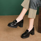 Layer Cowhite English Wind High-Heeled Shoes 2025 Spring New Thick-Heeled Fashion Shoes Comfortable Single