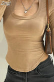 Women Casual Long Sleeve T-Shirts Spring Fall Irregular Hem Solid Slim Fit Pullovers Female Streetwear Base Tees