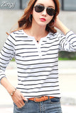 Shirt Spring Autumn Female Clothing Cotton T-Shirt Women Long Sleeve Striped Fashion Top Tee Lady V-neck Casual 7215