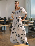 Vintage Style Print Two Sets Of 2025 New Bubble Sleeve Short Top + High Waist Half-Dress Fashion Suit