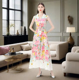 Women's Dress 2025 Holiday Style Suit Collar Sleeveless Lace Floral Print Long