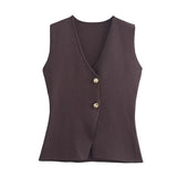 Women's ZA New Multi-Color Button Knitted Vest Vest Half-Skirt