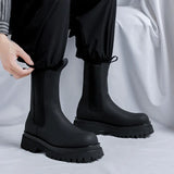 2025 New Youth Round Head Frosted High Help Middle Tube Thick Bottom Set Foot Men's Flat Heel Martin Boots