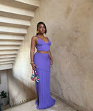 Spring And Summer New V-Neck Sling Vest Folding Hips Long Skirt Wool Set