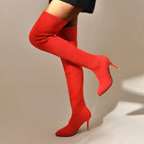 New Large-Size Women's Boots Elastic Boots Retro Women's Fine Heel High Heel High-Heeled Knitted Over Knee
