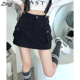 Women Retro Slim Sexy Design Simple Pure Ulzzang All-match Daily Streetwear Popular Safari Style Mini Faldas Summer