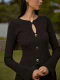 Women's Elegant Commuting Solid Color Hollow Knitting Top Under The Fork