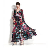And Autumn French Court Style Temperament Thin French Chiffon Mesh Dress Female Big A-Word Print Long