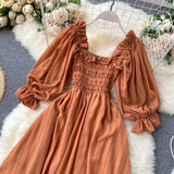 Beach Chiffon Long Dress Elegant Solid Lantern Sleeve High Waist Women Maxi Dress Party Club Ladies Vestidos 2023