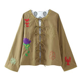 2025 New Women's Fashion Casual Versatile Lace-Up Embroidered Long Sleeve
