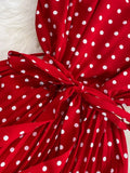 Vintage Polka Dot Pleated Dress Women Red/Green/Black Draped Knee Length Vestidos Female Elegant Robe New
