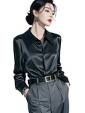 Light Luxury Beautiful Black Collared Long-Sleeved Shirt Women Spring And Autumn Commuting Professional