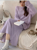 New Lazy Wind Loose Top + Fishtail Dress Set Women's Round Collar Knitting Set
