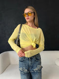 New Sexy Soft Leier Out-Shoulder Long-Sleeved T-Shirt Women's Transparent