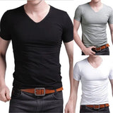 Summer Men Cotton T shirt casual short sleeve V-neck T-shirts Black White Plus Size M-XL V Neck Tops Tee Shirt Slim
