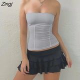 Women Sleeveless Vest Solid Color Strapless Vertical Lines Tank Tops Street Style Skinny Tube Tops