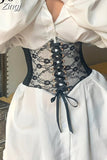 Fashion Sexy Black Lace Corset Belt Elastic Tie Up Cummerbunds Streetwear Bandage Harness Waistband Crop Tops