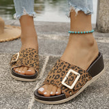 Bottom Leopard Print With Buckle Casual Slippers Women's New Fashion Pedal Large Size Fish Mouth Heel