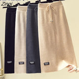 2022 Fashion Autumn Winter Warm Knitted Midi Long Skirt Women Korean Style Mid-Length High Waist Pencil Skirt