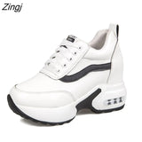 Women's Vulcanized shoes Autumn Leather Chunky Shoes Woman Platform Height Increased Sneakers 8CM Thick Sole Wedges sports