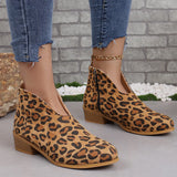 Coarse And Round-Headed Leopard-Print Short Boots Women Thin Vip Flat Solid Velvet Bare