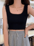 Lace Trim Crop Knit Tank Top-Outfit