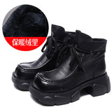 Layer Of Kraft Handmade Pine Cake Bottom Boots Women Autumn And Winter Retro New Bare Boots Thick Bottom Square Head Martin Boots