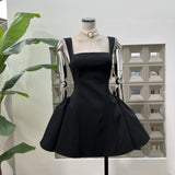 Simple And Intellectual Style Fashionable Pure Color Collar French Dress Pony Waist Small Short