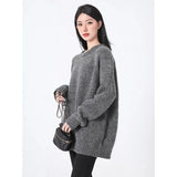 Wind Dark Gray Sweater Women 2025 Autumn And Winter Yang Plush Warm High-End Sense Knitting Loose
