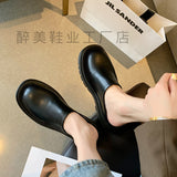 Bottom Baot Head Half Slippers Women Round Head Casual Leather Shoes Wearing Muller Shoes Slope And