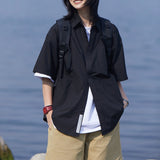Zingj Overalls Short-Sleeved Shirt Female Fashion Brand Bf Lazy Wind Loose Casual Versatile Coat Shirt Half Sleeve