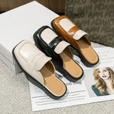 Half Slippers Female British Style French Style Metal Lazy Outside Wearing A Foot Pedal Muller Shoes Large-Size