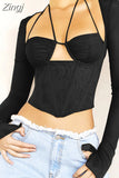 Top Sexy Mesh Corset Top Long Sleeve Tops Summer Party Flare Sleeve Top Fashion Woman Blouses 2023 Casual T-shirts with