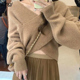 Women Criss-cross Design Fashion Elegant All-match Solid College Autumn New Basic Slim Casual Ulzzang Slouchy