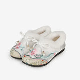 Zingj Shoes Autumn And Winter New Style, Plush Soft Sole Embroidery Shallow Mouth And Velvet Mother Shoes Embroidered Shoes, Cloth Shoes