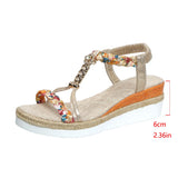 And Summer New Round Head Flat Bottom Heel Sandals Women Weaving Beads Toe Bohemian Thick-Soled Beach