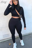 Women 2 Piece Set Solid Color Fall Autumn Fall Suit Sets Long Sleeve T-shirt Crop Tops High Waist Leggings Gym Workout