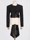 Zingj 2024 New Fashion Pure Color Round Collar Belt Top Design Sense Waist Show Thin Long Sleeve Women's Small